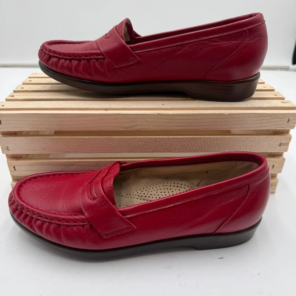 SAS Penny Loafers Tripad Comfort Vintage Red Leather Women's Size 6 W